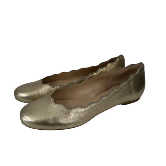Copper Key Women Metallic Gold Ballet Flats SZ 9.5M Scalloped Edge Slip-On Shoes - Picture 7 of 13